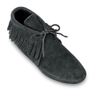 Классические мокасины женские "Fringe Boot" с бахромой - цвет черный, замша / 489
