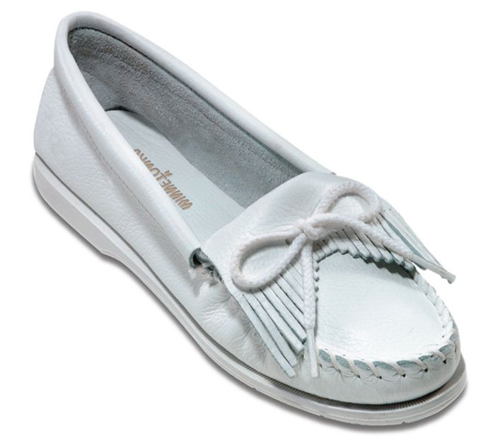 White minnetonka moccasins on sale
